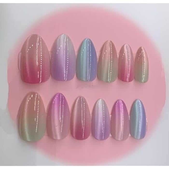 nails PRESS ON NAILS- 12pcs Medium -False Nails, Perfect For Parties, Comes FACE-OVAL shape WITH ONE SHEET DOUBLE FACE - SHAPE multicolor mix - Image 4